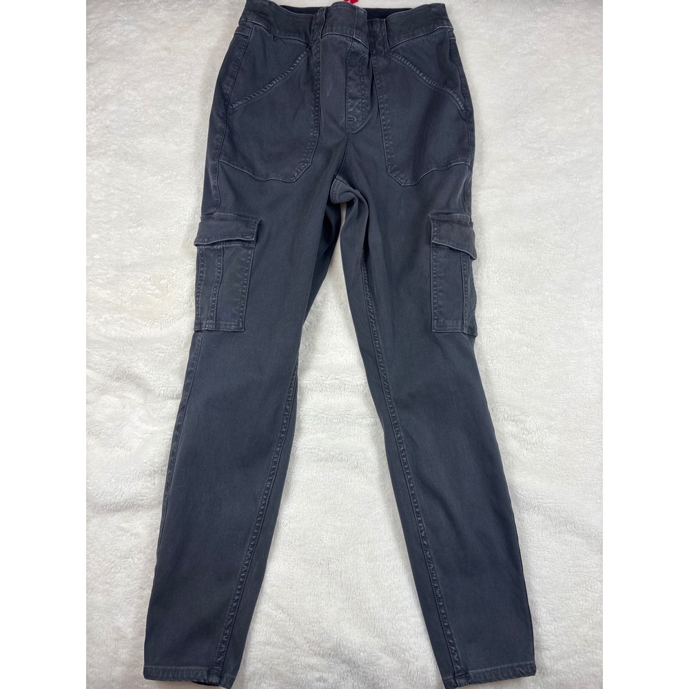 Spanx Stretch Twill Cargo Pants Washed Black High Waisted Slim Utility Large